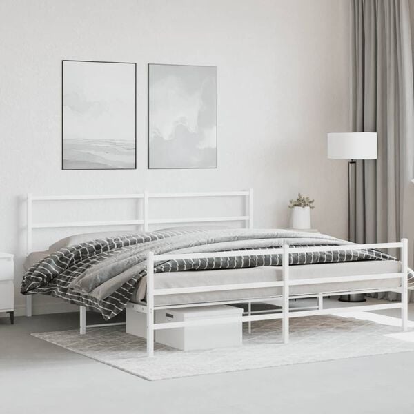 vidaXL Metal Bed Frame without Mattress with Footboard&nbsp;White 193x203cm