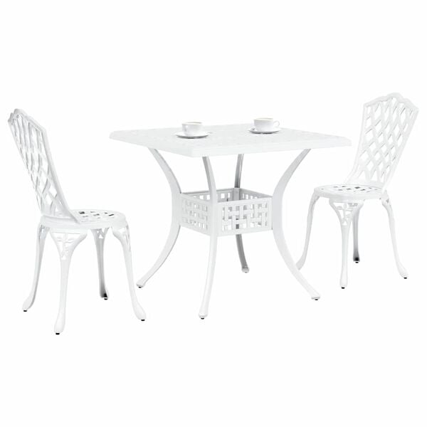 vidaXL Garden Table Set 3 pcs White Cast Aluminium