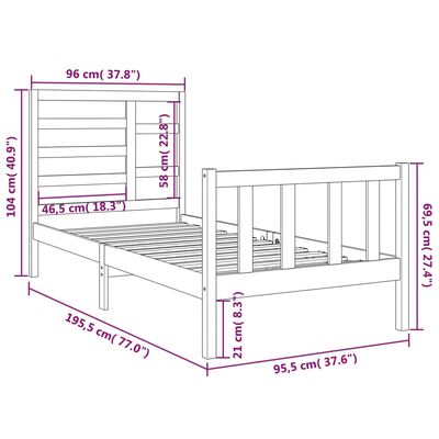 vidaXL Bed Frame Grey Solid Wood 90X190 cm Single