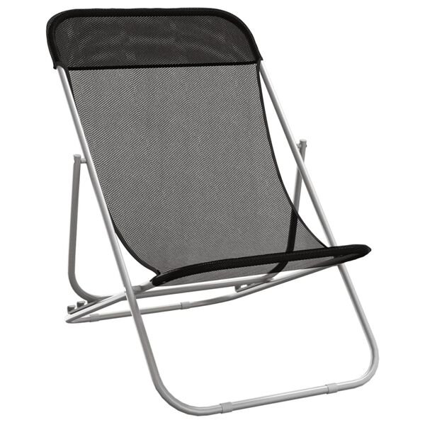 vidaXL Folding Beach Chairs 2 pcs Black Textilene&Powder-coated Steel