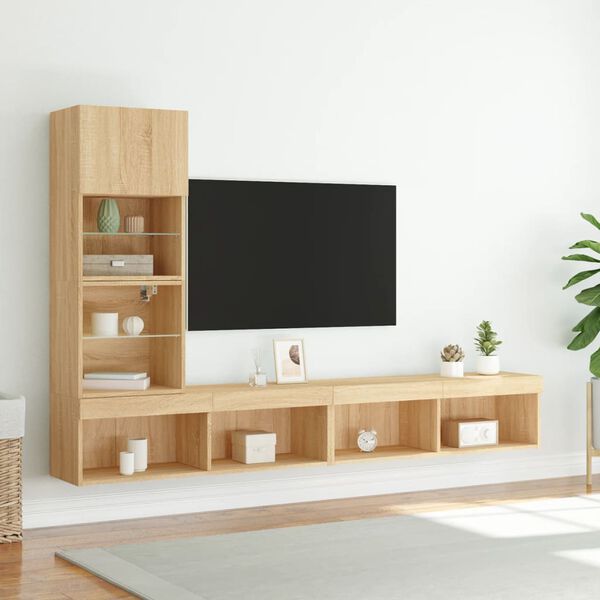 vidaXL 4 Piece TV Wall Units with LED Sonoma Oak Engineered Wood