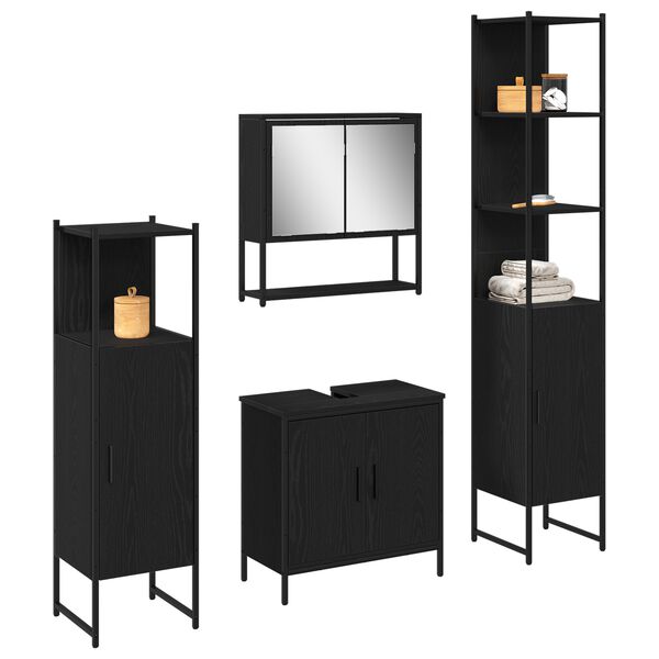 vidaXL Bathroom Furniture Set with Shelf 4 pcs Black Engineered wood