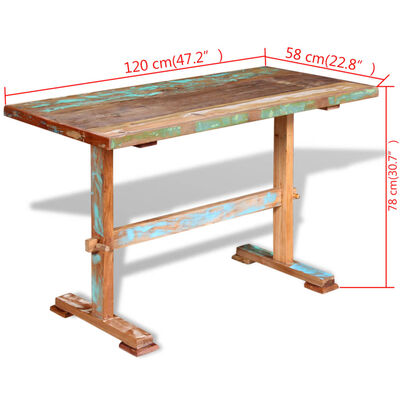 vidaXL Pedestal Dining Table Solid Reclaimed Wood 120x58x78 cm