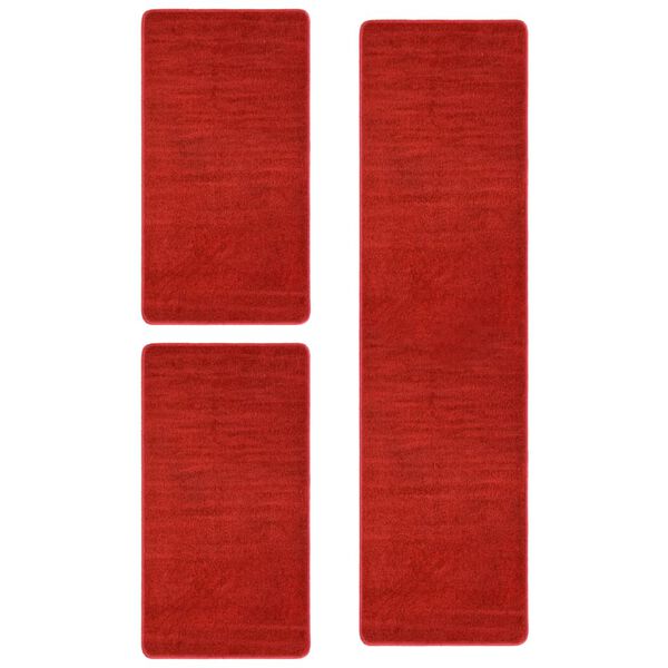 vidaXL Bed Carpets Shaggy High Pile 3 pcs Red