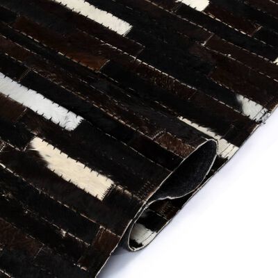 vidaXL Rug Genuine Leather Patchwork 120x170 cm Stripe Black/White
