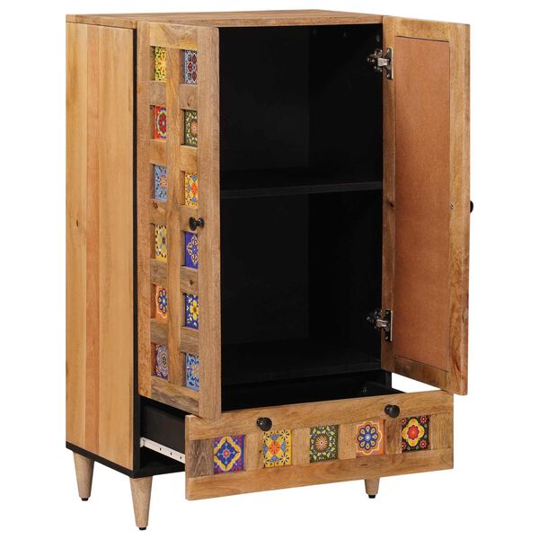 vidaXL Highboard with Door Natural 60 x 33.5 x 100 cm Solid Mango Wood