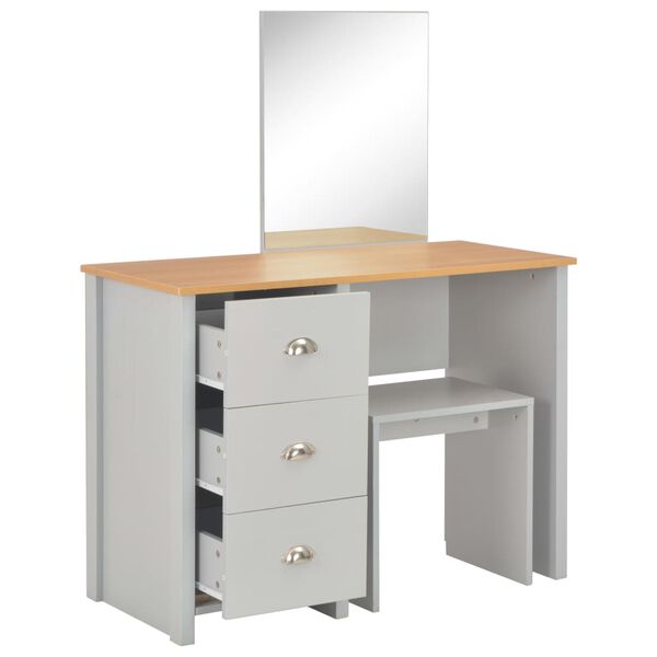 vidaXL Dressing Table with Mirror and Stool Grey 104x45x131 cm