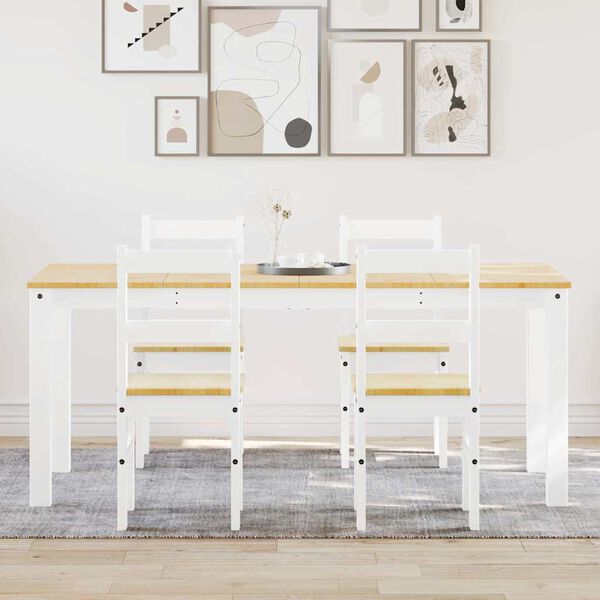 vidaXL 5 Piece Dining Set Panama White Solid Wood Pine
