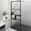 vidaXL Walk-in Shower Wall with Shelf Black 80x195 cm ESG Glass&Aluminium