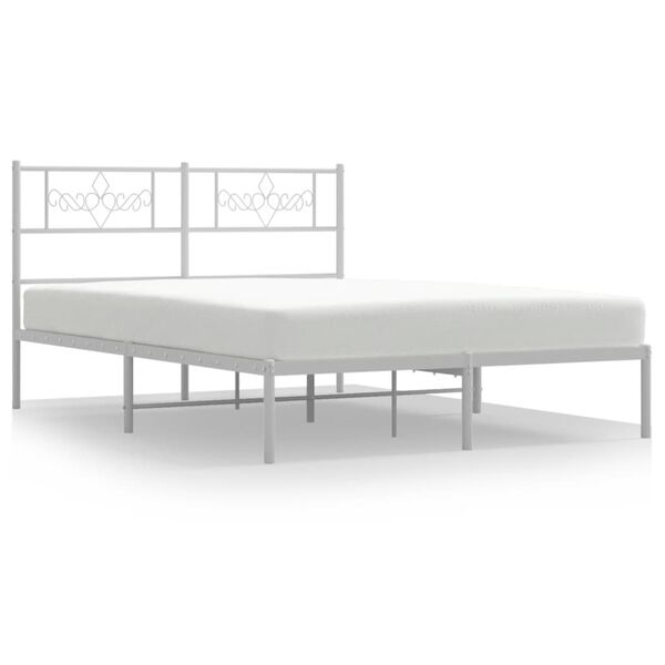 vidaXL Metal Bed Frame without Mattress with Headboard White 140x200cm