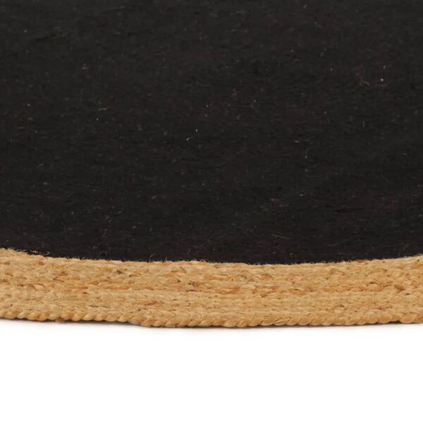 vidaXL Area Rug Braided Black & Natural 90 cm Jute & Cotton Round