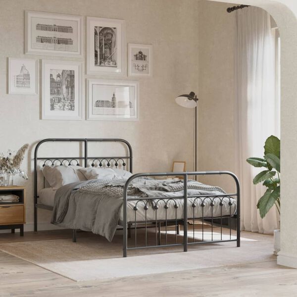 vidaXL Metal Bed Frame without Mattress with Footboard Black 120x190cm
