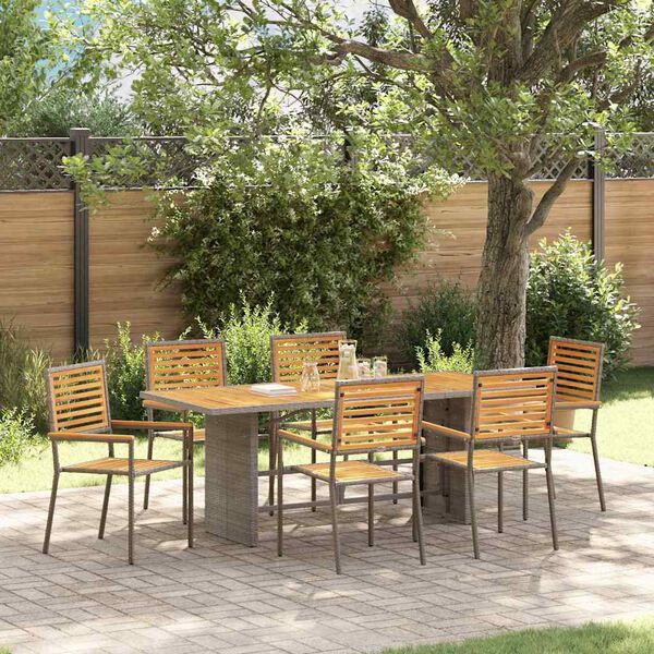 vidaXL Garden Dining Set 7 pcs Grey and Brown Poly Rattan