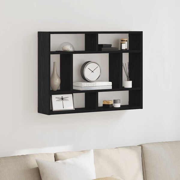 vidaXL Wall Shelf Black Oak 75x16x55 cm Engineered Wood