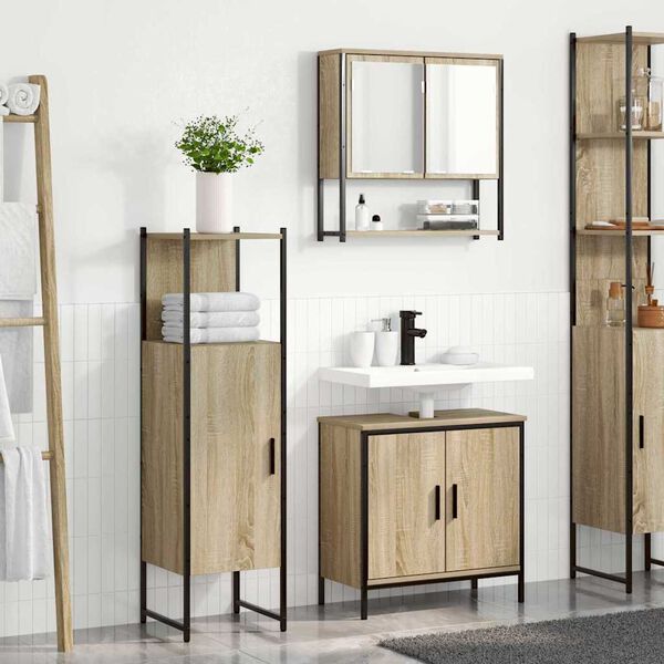 vidaXL Bathroom Furniture Set with Shelf 3 pcs Brown 60 x 30 x 60 cm
