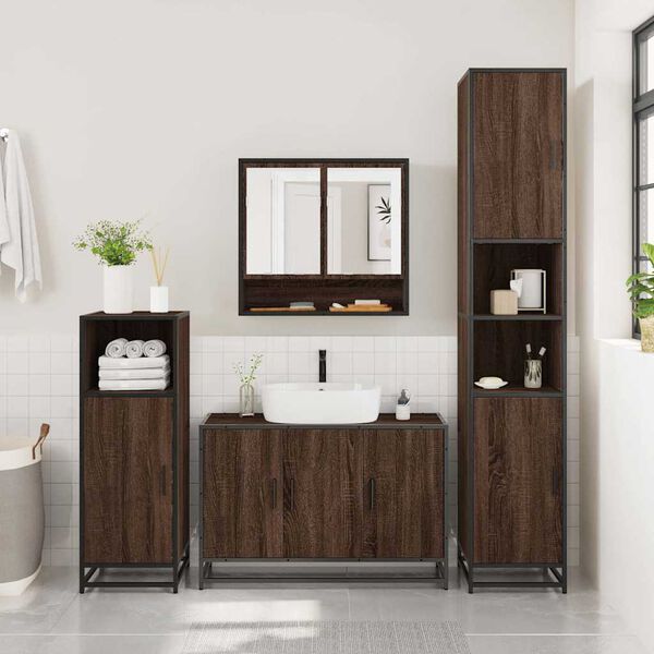 vidaXL 4 Piece Bathroom Furniture Set Brown Oak Engineered Wood