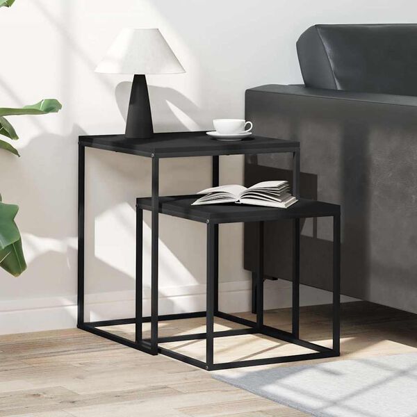 vidaXL Coffee Table Set 2 pcs Engineered Wood and Metal