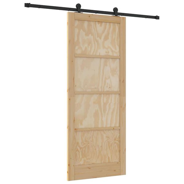 vidaXL Sliding Door Natural and Black 86 x 211 cm Solid Pine Wood