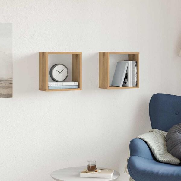 vidaXL Wall Cube Shelves 2 pcs Artisan Oak 30x15x30 cm Engineered Wood