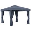 vidaXL Gazebo with Curtain&LED String Lights 3x3 m Anthracite