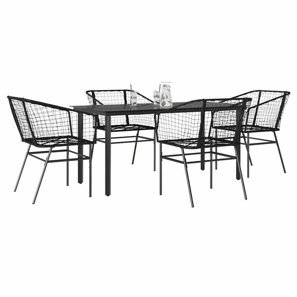vidaXL 5 Piece Garden Dining Set Black Poly Rattan Glass