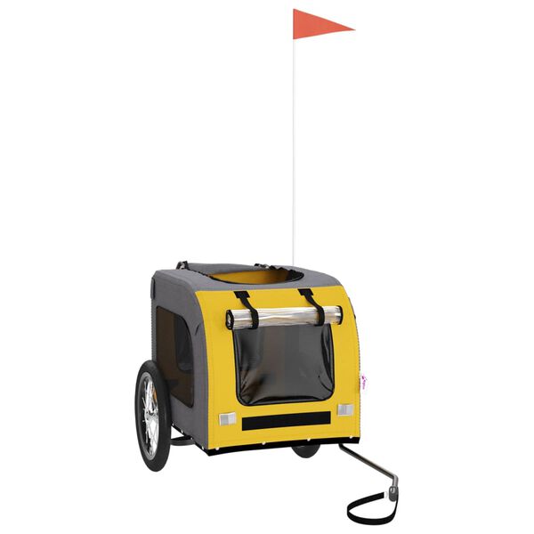 vidaXL Pet Bike Trailer Yellow and Grey Oxford Fabric and Iron