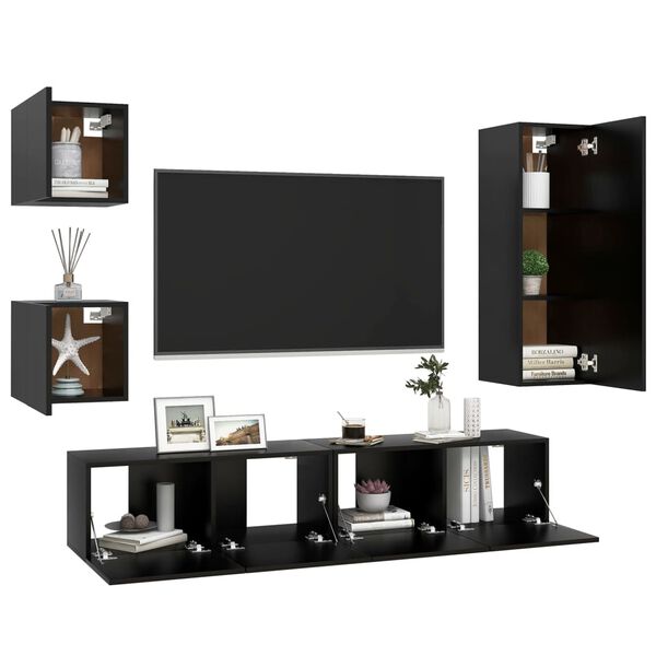 vidaXL 5 Piece TV Cabinet Set Black Engineered Wood