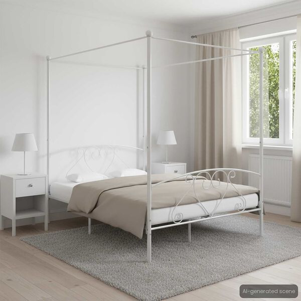 vidaXL Bed Frame without Mattress with Canopy White 140x200 cm Metal