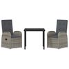 vidaXL Garden Dining Set with Cushion 3 pcs Grey Poly Rattan