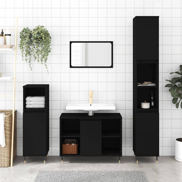 vidaXL Bathroom Cabinet Black 80x33x60 cm Engineered Wood