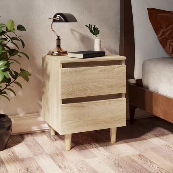 vidaXL Bed Cabinet with Solid Pinewood Legs Sonoma Oak 40x35x50 cm
