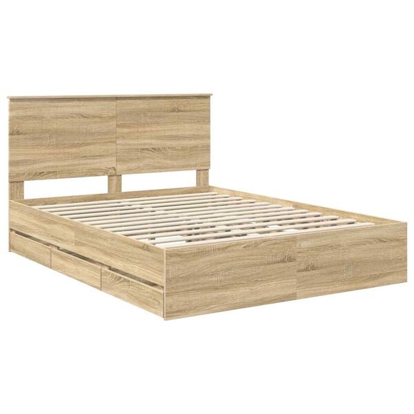 vidaXL Bed Frame with Drawer Sonoma Oak 150 x 200 cm Engineer Wood