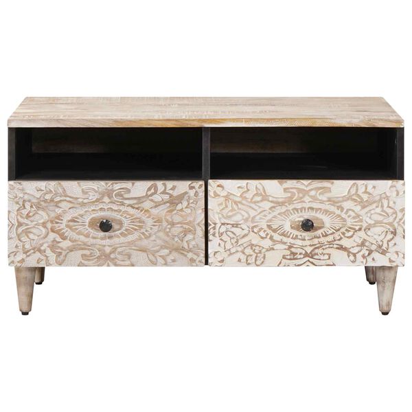 vidaXL Coffee Table with Drawer White 80 x 54 x 40 cm Solid Mango Wood