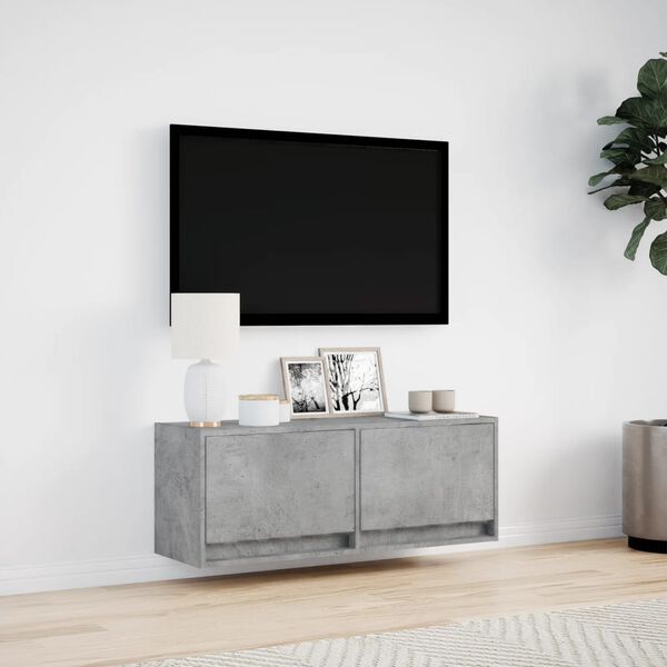 vidaXL TV Wall Cabinet with LED Lights Concrete Grey 100x31x35 cm