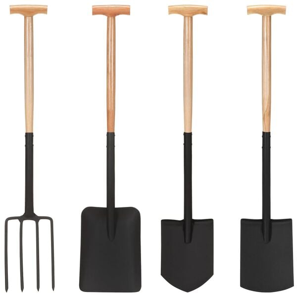 vidaXL 4 Piece Garden Tool Set T Grip Steel and Hardwood