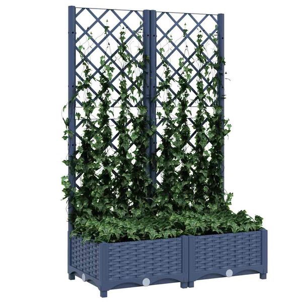 vidaXL Garden Planter with Trellis Blue Grey 80x40x121.5 cm PP