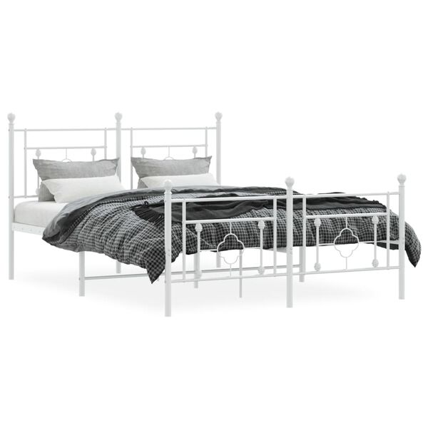 vidaXL Metal Bed Frame without Mattress with Footboard White 140x190cm