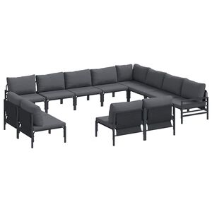 vidaXL Garden Sofa Set with Cushion 12 pcs Black Steel