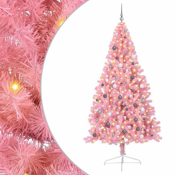 vidaXL Artificial Pre-lit Christmas Tree with 300 LEDs Pink 240 cm PVC