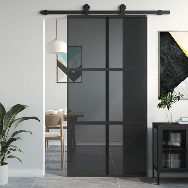 vidaXL Sliding Door Black 102.5x205 cm Tempered Glass and Aluminium