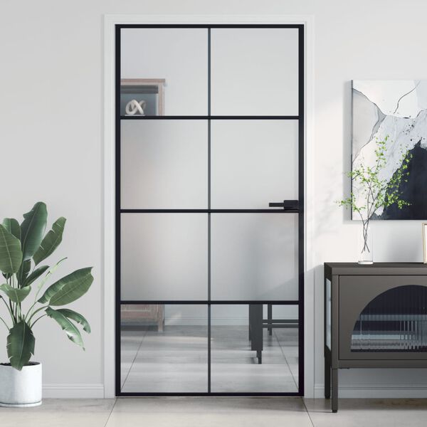 vidaXL Interior Door Slim Black 102.5x201.5 cm Tempered Glass and Aluminium