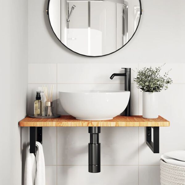 vidaXL Basin Shelf Wall Mounted Steel and Solid Wood Oak