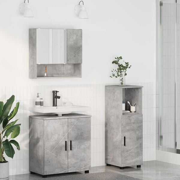 vidaXL Bathroom Furniture Set 3 pcs Concrete grey Engineered wood