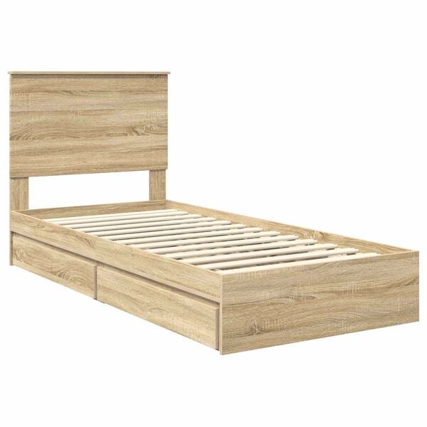 vidaXL Storage Bed with Drawer Sonoma Oak 75 x 190 cm Engineered Wood