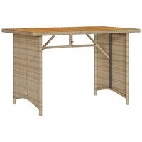 vidaXL Garden Table with Wooden Top Beige 110x68x70 cm Poly Rattan