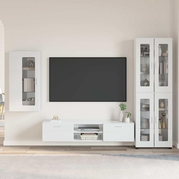 vidaXL TV Cabinet Set FLORIN High Gloss White Engineered Wood