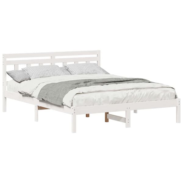 vidaXL Bed Frame White 160 x 200 cm Solid Pine Wood