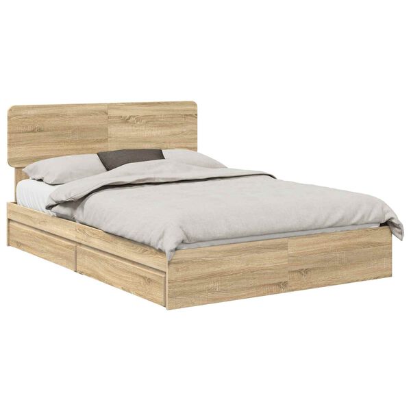 vidaXL Storage Bed with Drawer Sonoma Oak 140 x 200 cm Engineered Wood