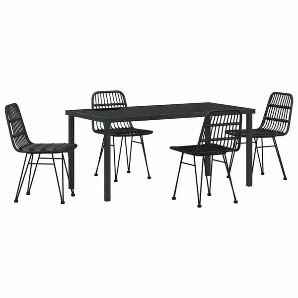 vidaXL Garden Dining Set 5 pcs Black Powder-Coated Steel