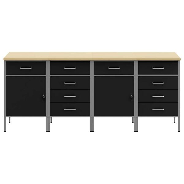 vidaXL Work Cabinet with Drawer 4 pcs Black and Grey 200 x 55 x 85 cm